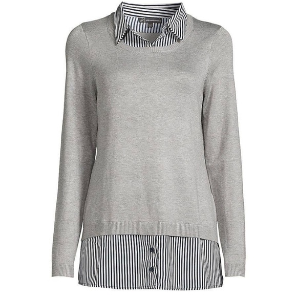 50%off w♥️ Adrianna Papell Women's Gray Twofer stripe Shirt Sweater XL - Picture 2 of 10